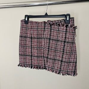 Fashion Nova Red and Black Tweed Mini Skirt